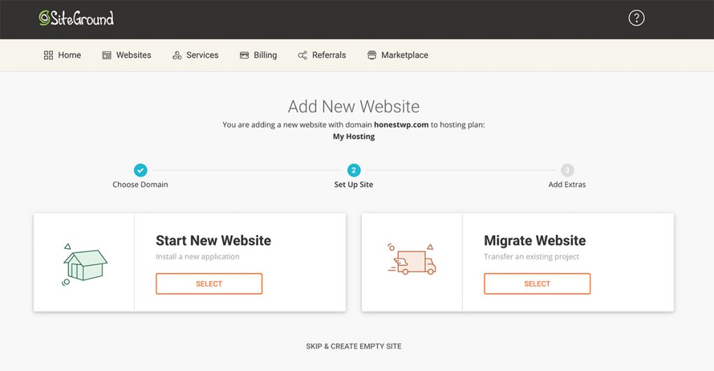 Setting up a new website with Siteground