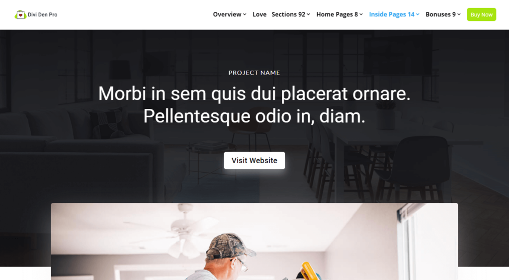 Portfolio single detail page layout from Divi Den
