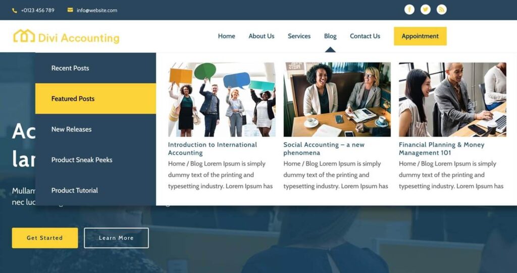 Divi Mega Menu Pro demo
