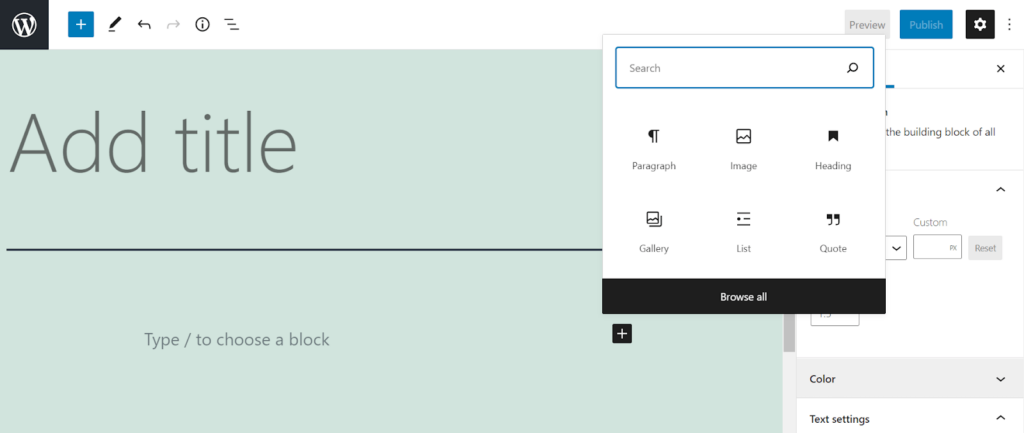 Browse all blocks on WordPress block editor