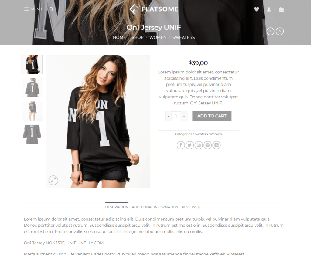 Product page with a clean background from the Flatsome theme