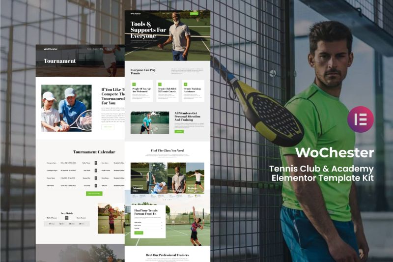 WoChester - Tennis Club Academy Elementor Template Kit