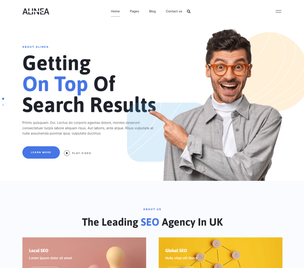 Homepage of Alinea Elementor template kit