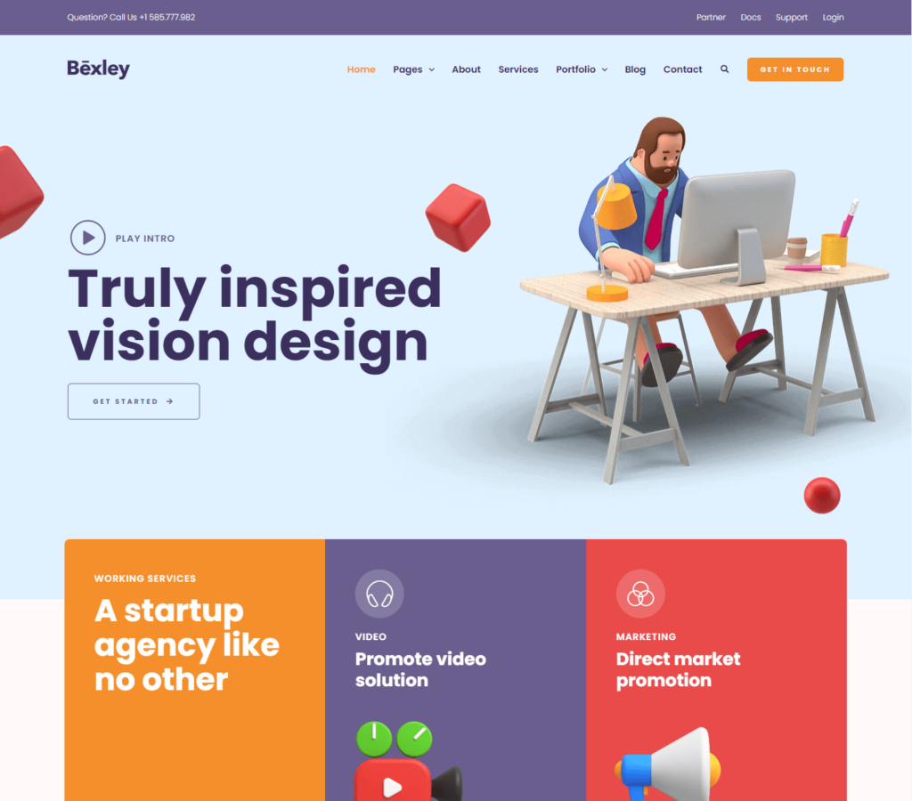 Homepage of Bexley Elementor template kit