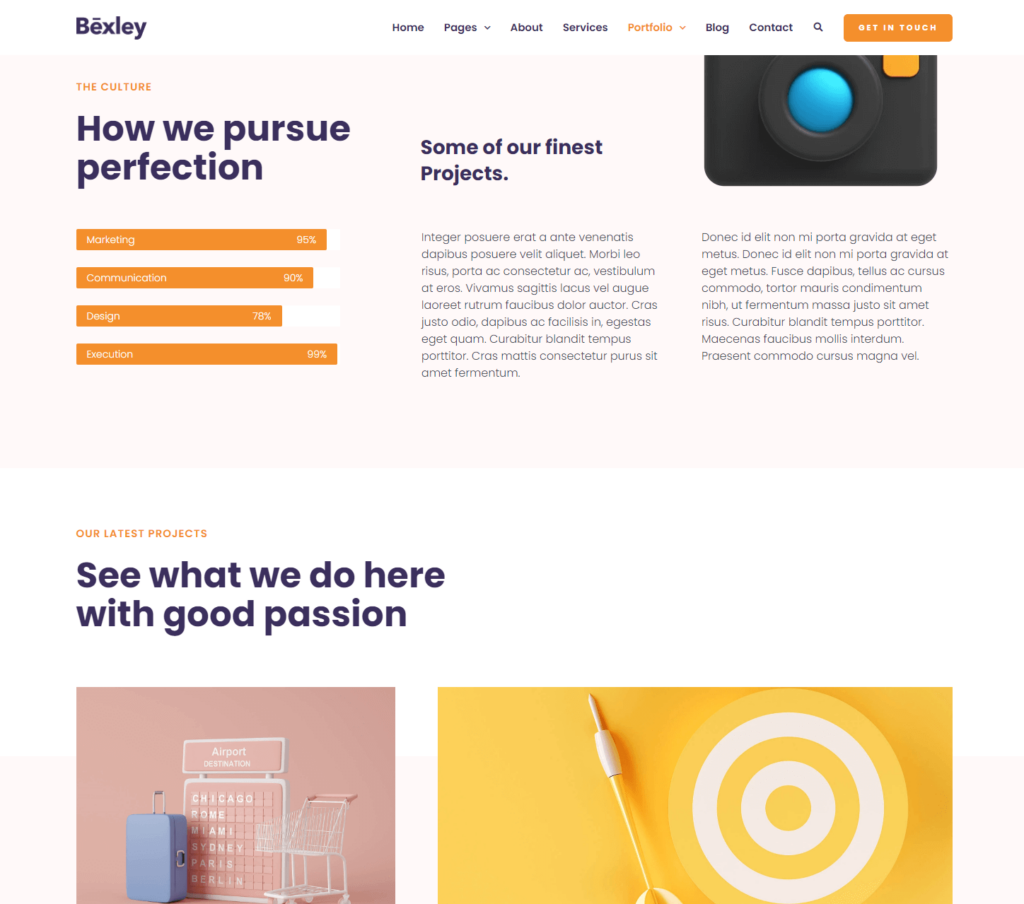 Portfolio page of Bexley Elementor template kit