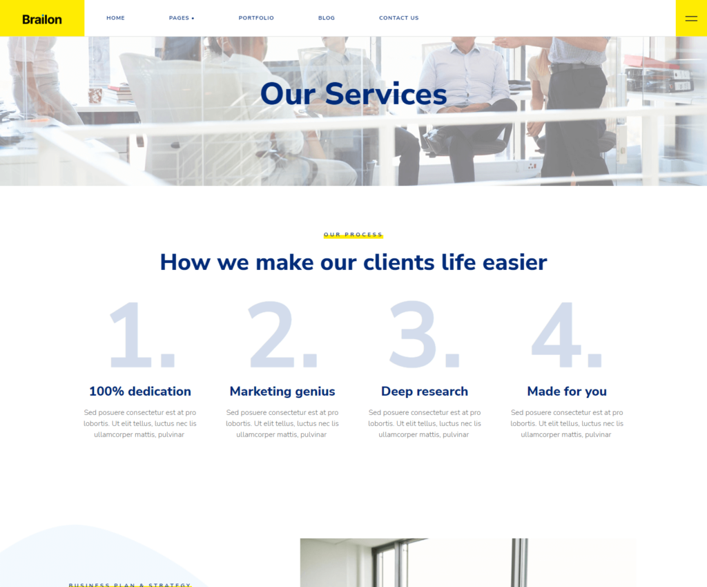 Services page of Brailon Elementor template kit
