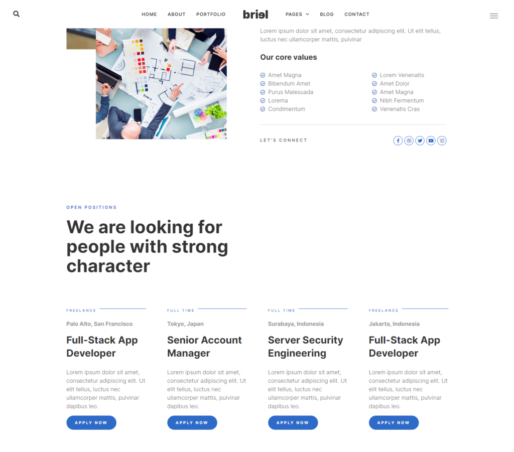 Career page of Briel Elementor template kit