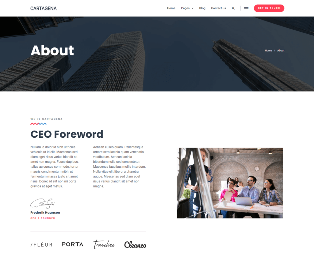 About page of Cartagena Elementor template kit
