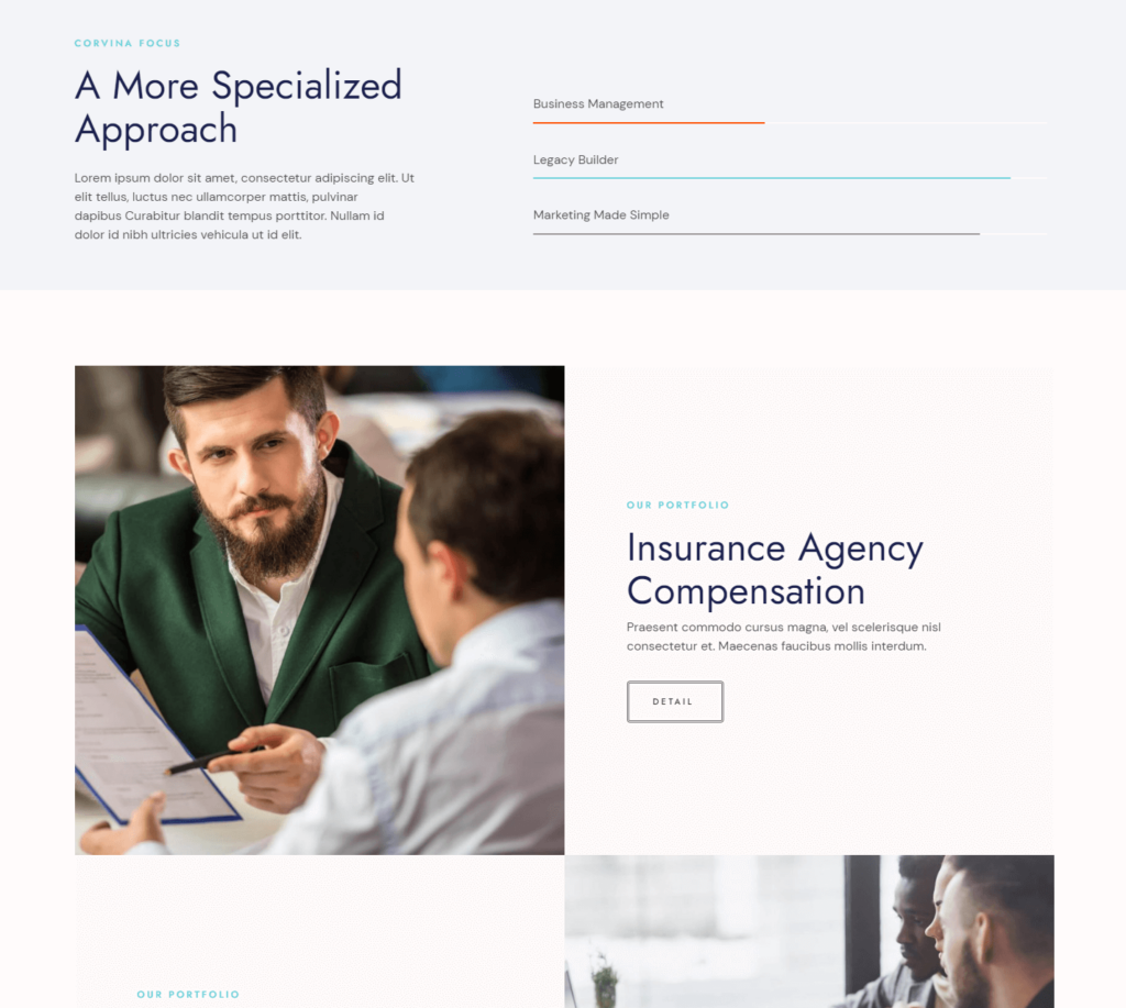 Portfolio page of Corvina Elementor template kit