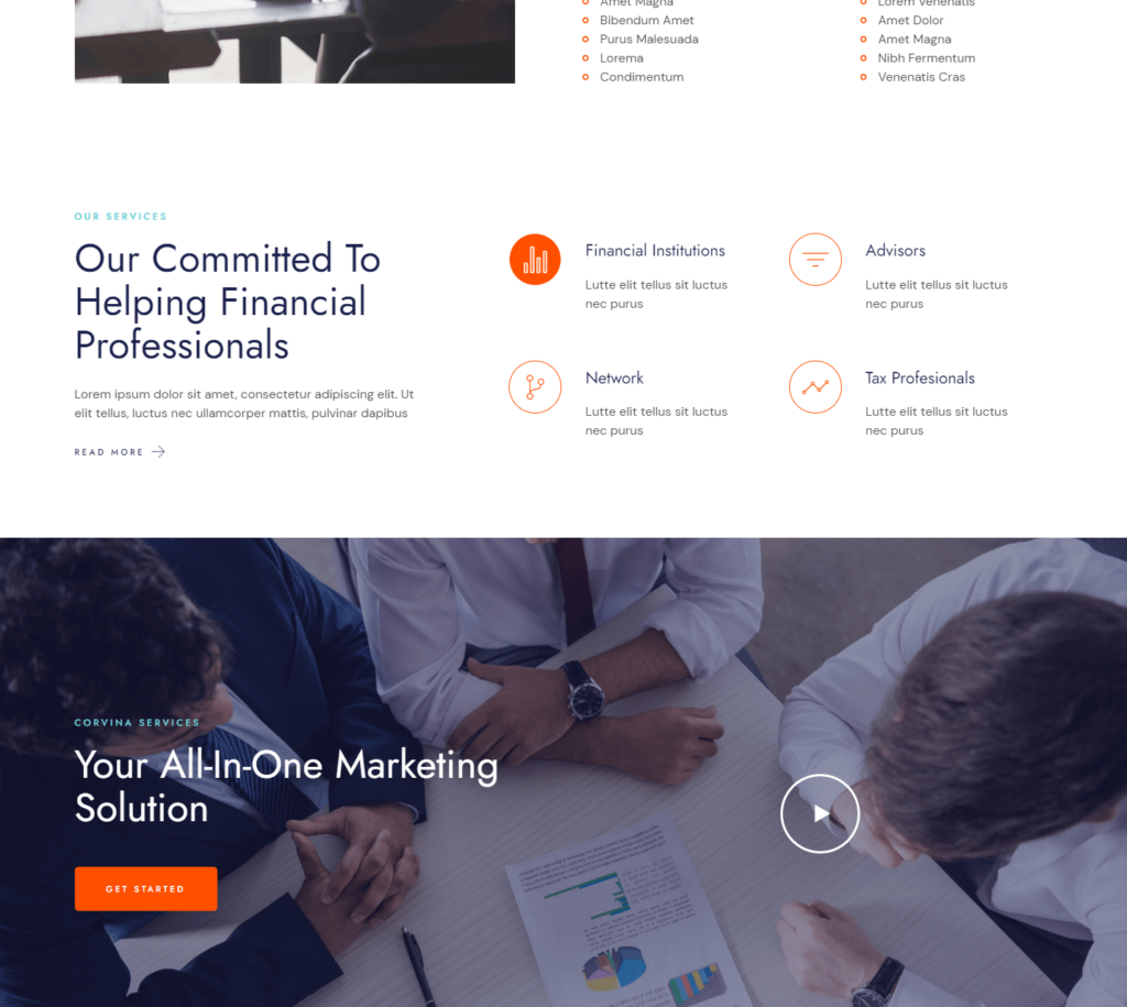 Services page of Corvina Elementor template kit