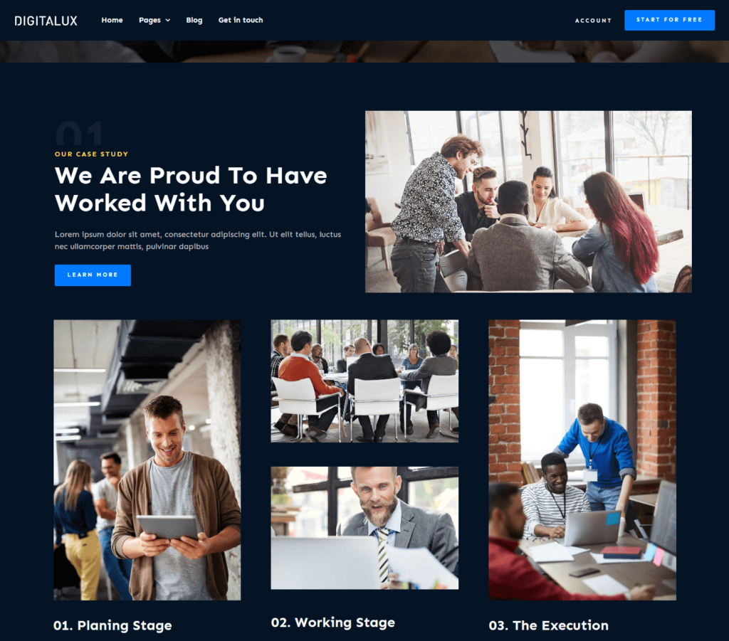 Case study page of Digitalux Elementor template kit