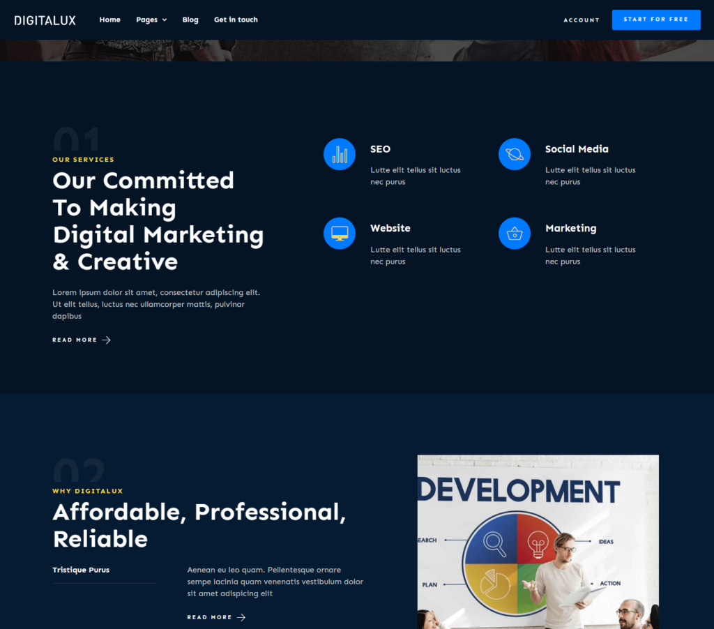Services page of Digitalux Elementor template kit