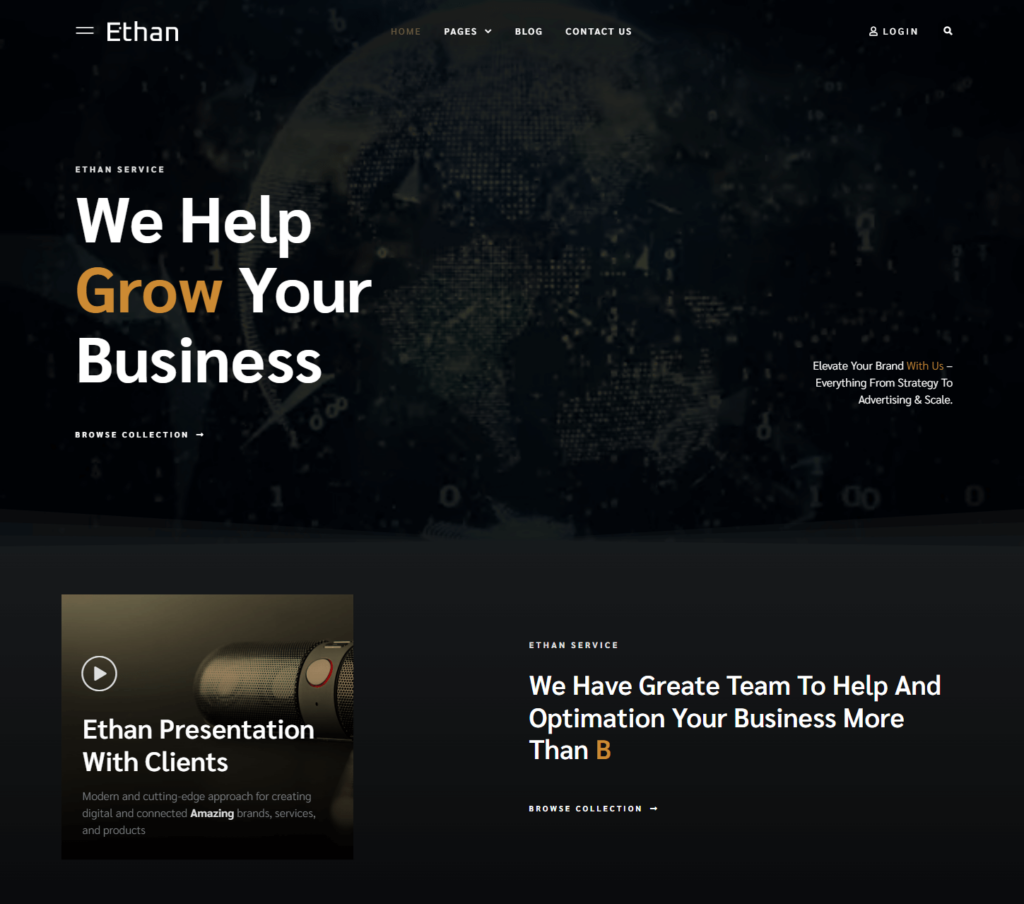 Homepage of Ethan Elementor template kit