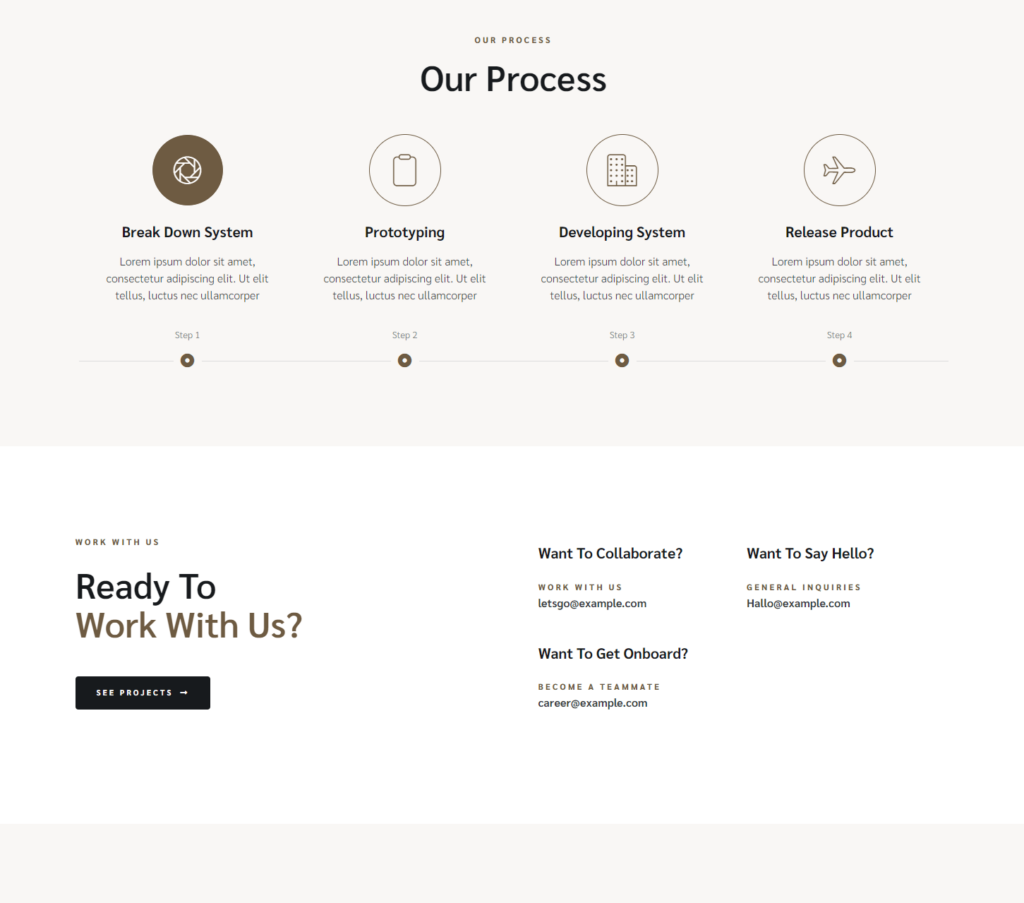 Process page of Ethan Elementor template kit
