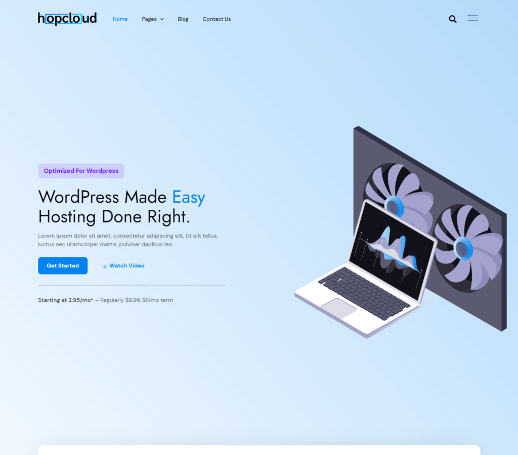 Homepage of Hopcloud Elementor template kit