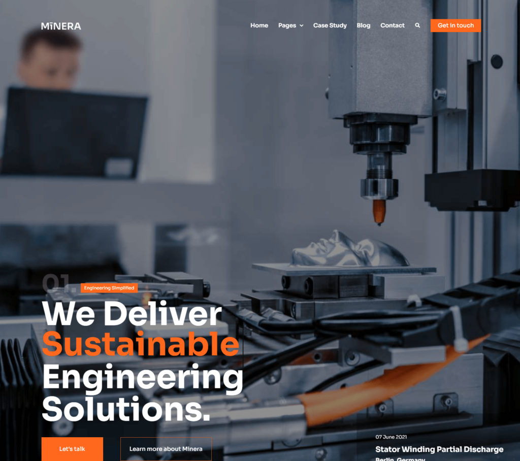 Homepage of Minera Elementor template kit
