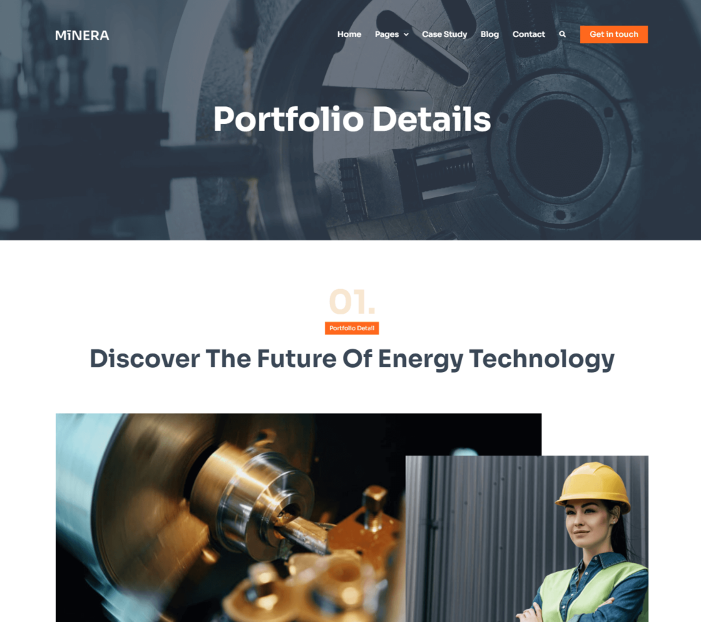 Portfolio page of Minera Elementor template kit