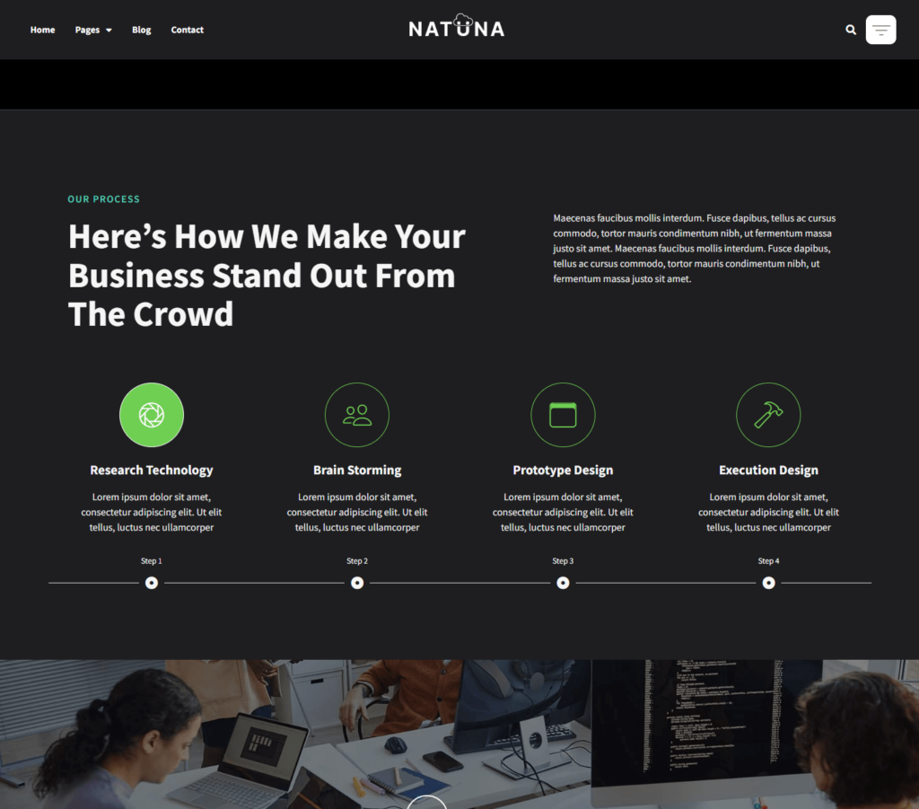 Process page of Natuna Elementor template kit