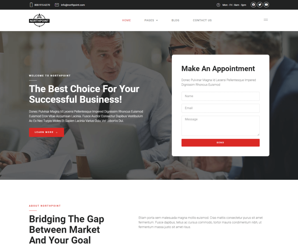 Homepage of Northpoint Elementor template kit