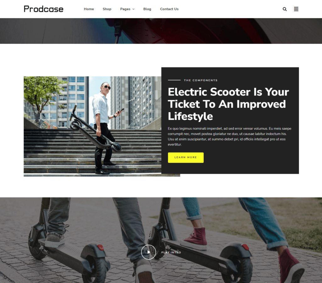Design process page of Prodcase Elementor template kit