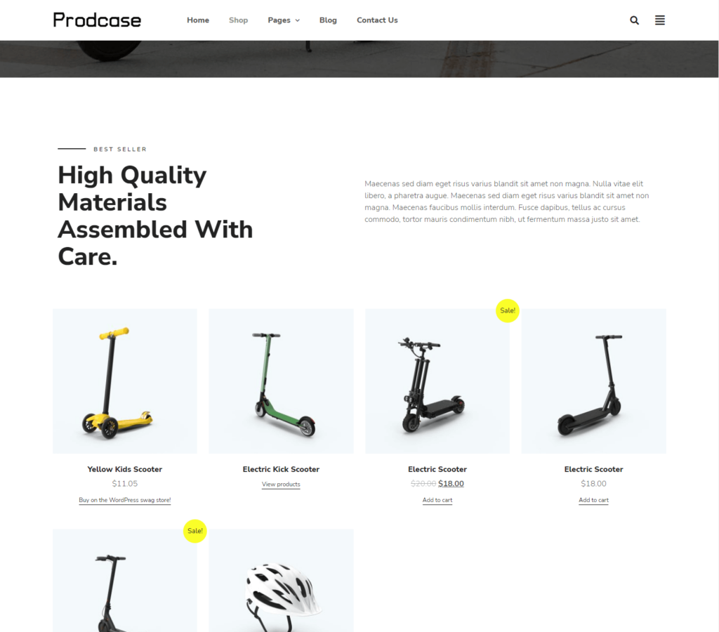 Shop page of Prodcase Elementor template kit