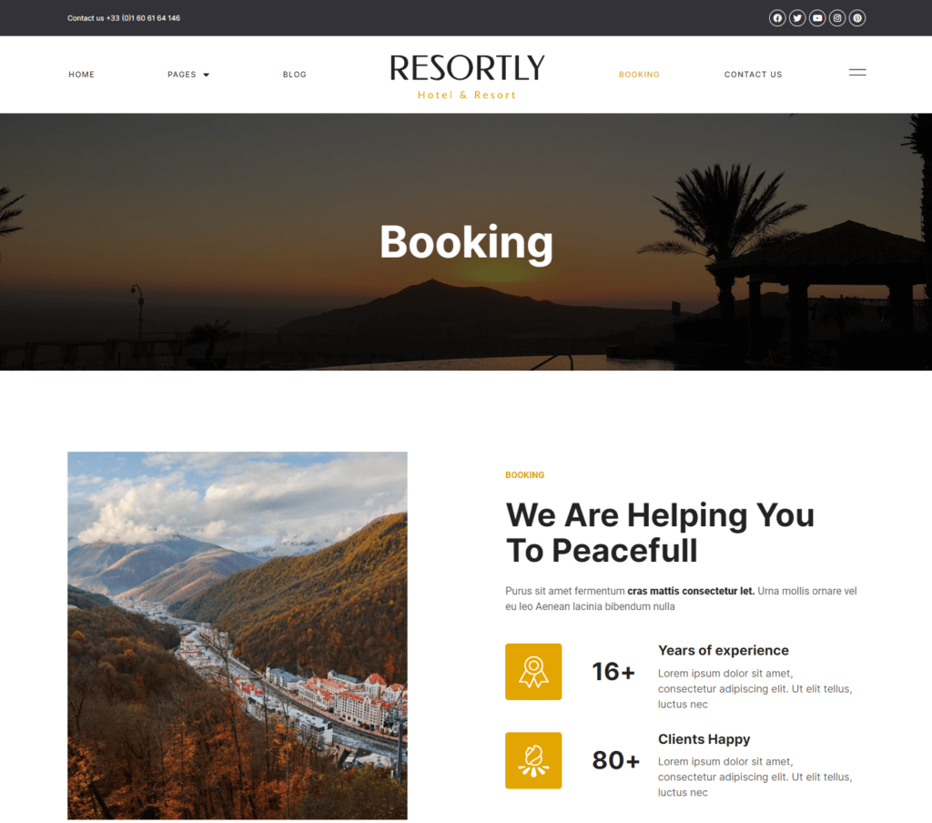 Booking page of Resortly Elementor template kit