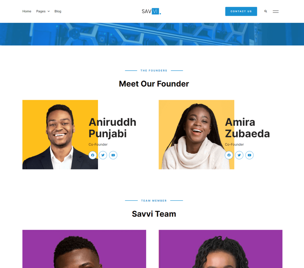 Team page of Savvi Elementor template kit