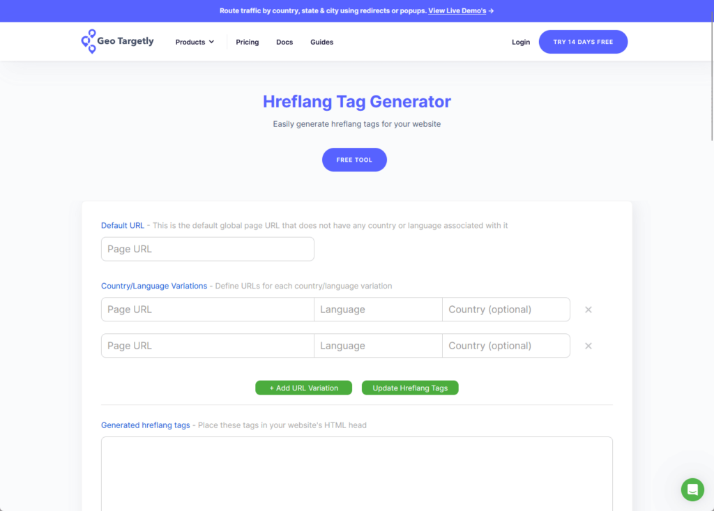 geotargetly hreflang tag generator