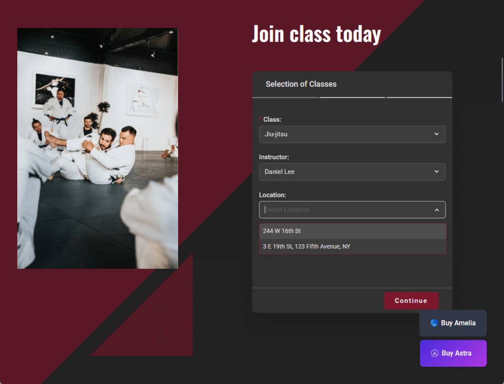 demo website that uses the amelia plugin