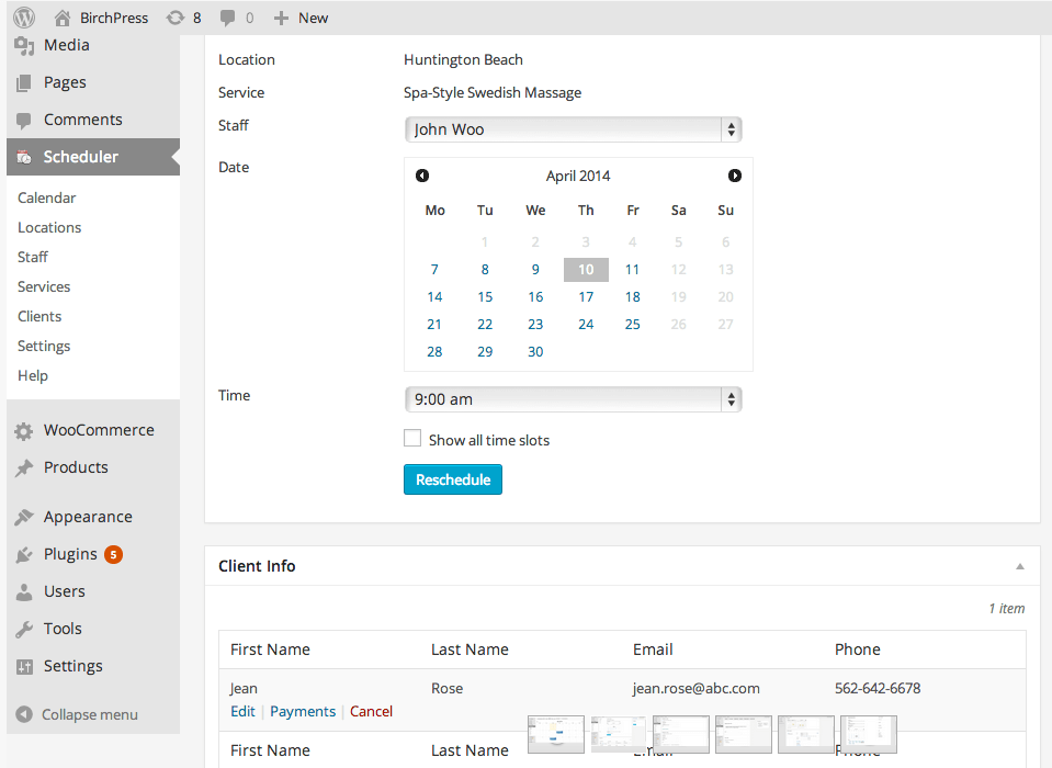 how birchpress looks on the backend