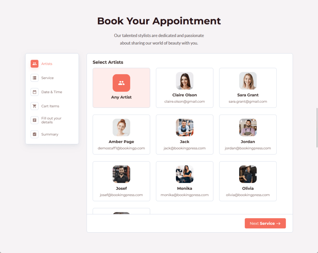 salon booking website demo for bookingpress