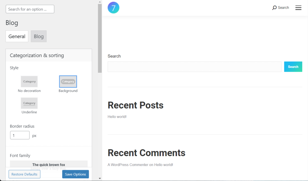 Blog settings