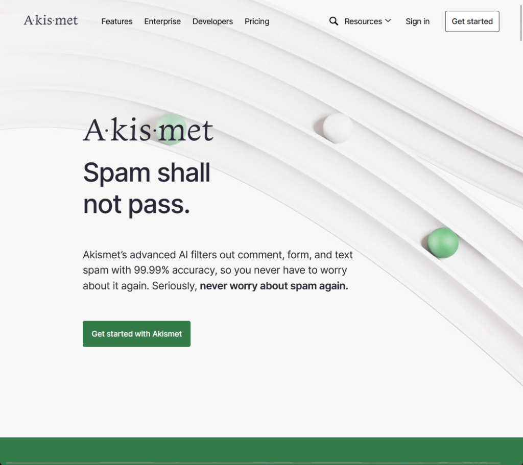 Akismet’s advanced AI filters out comment, form, and text spam with 99.99% accuracy