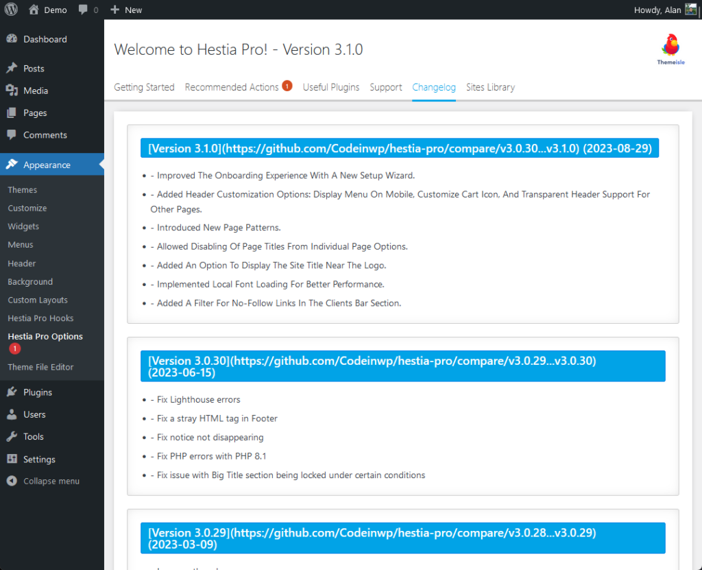 see hestia’s changelog with the recent verson 3.1.0