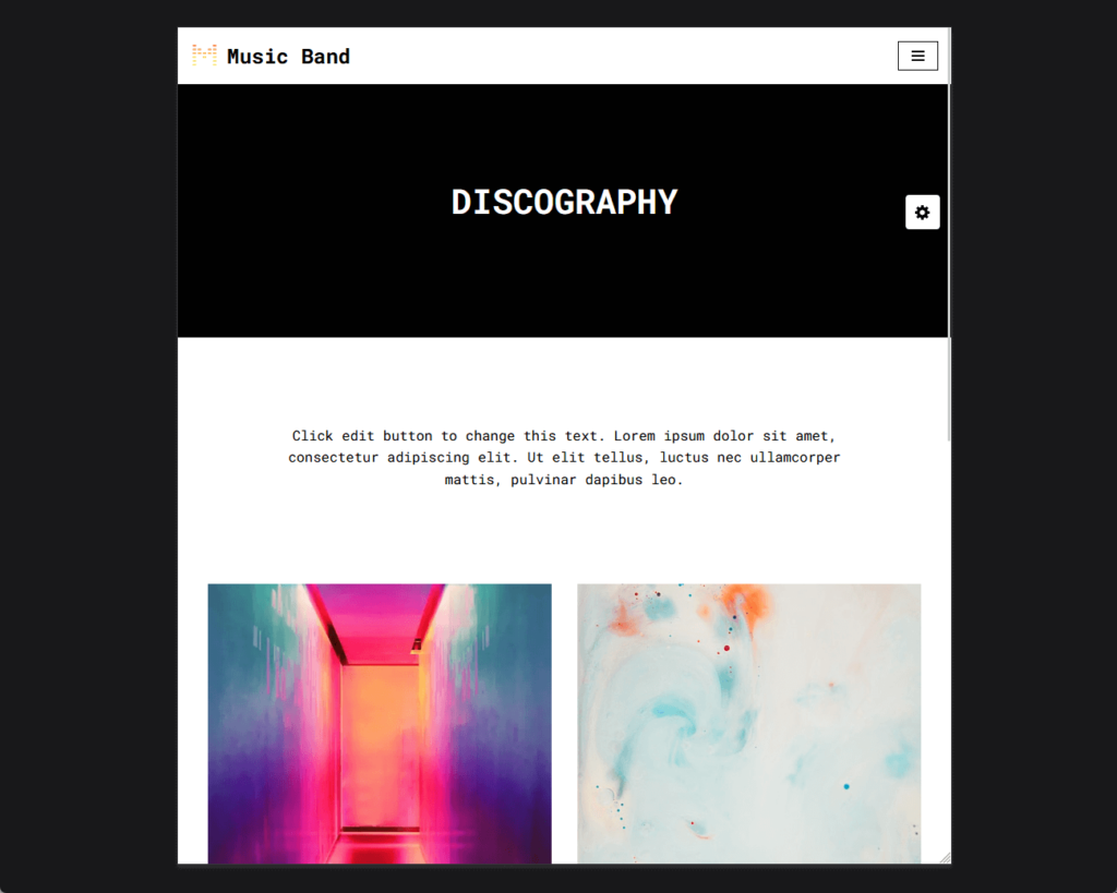 demo portfolio page of neve music band template
