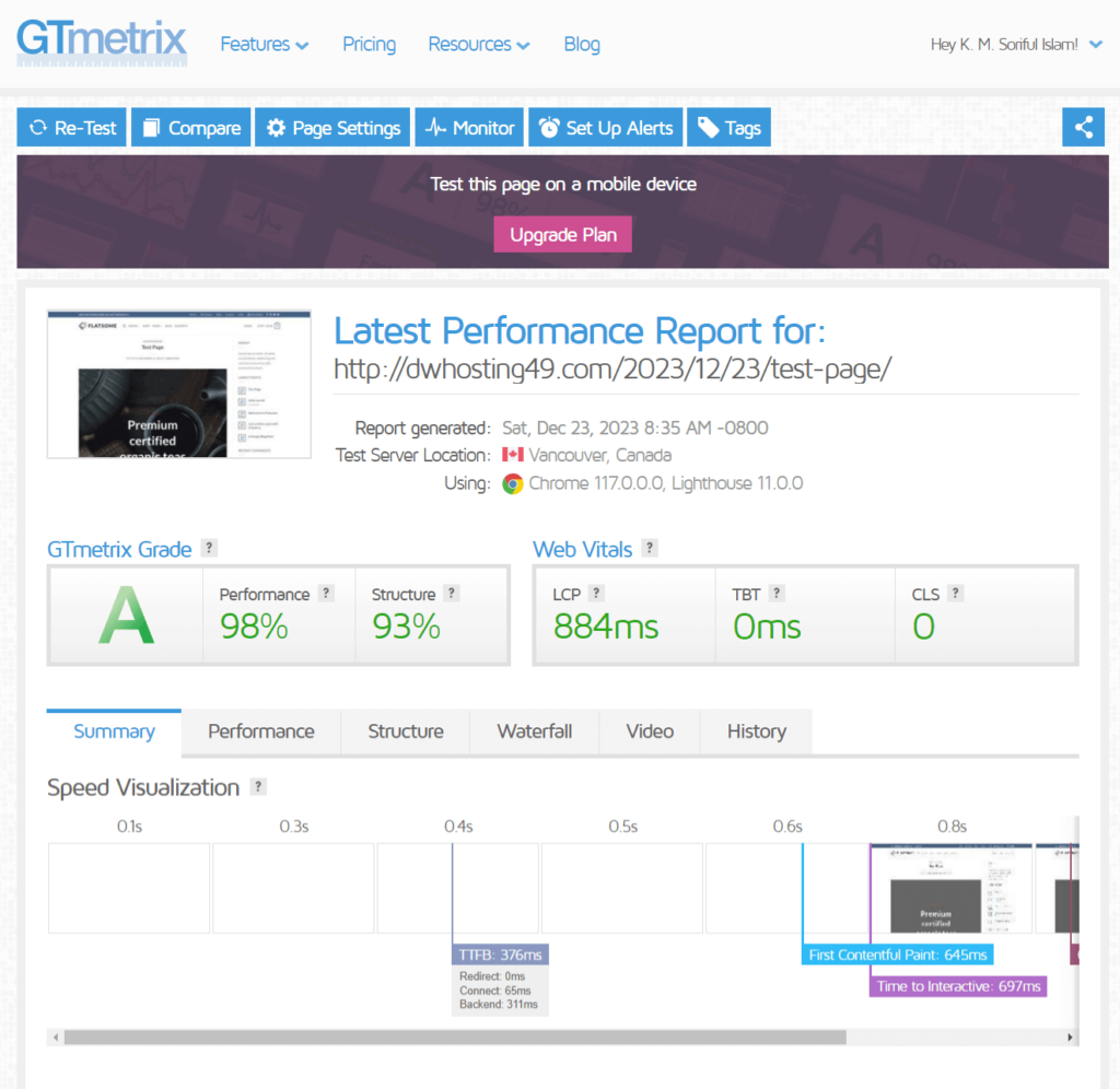 Flatsome-GTmetrix-report one