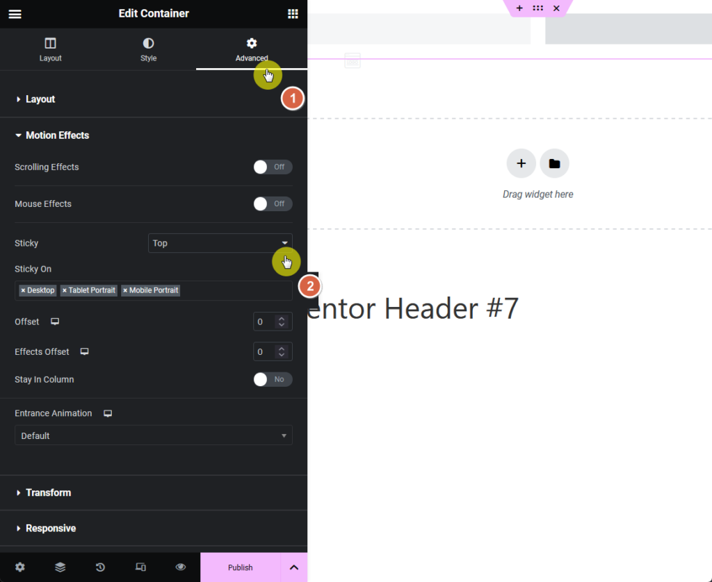 enable the sticky option within the motion effects