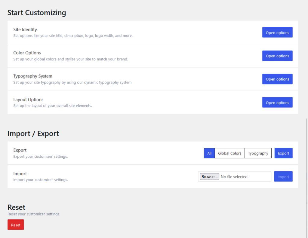 start customizing section on generatepress