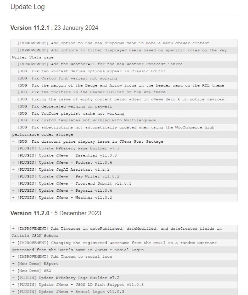 JNews changelogs