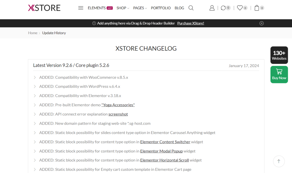 XStore changelogs