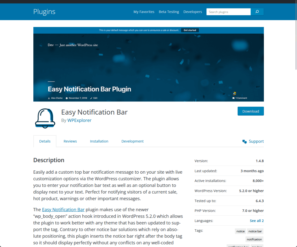 Easy Notification Bar By WPExplorer