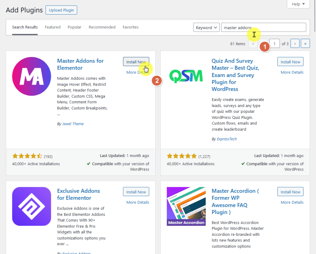 install and activate the master addons plugin