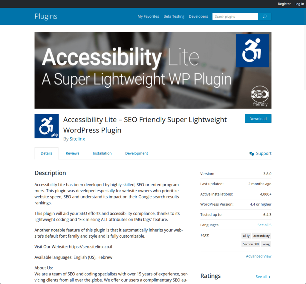 Accessibility Lite – SEO Friendly Super Lightweight WordPress Plugin by Sitelinx