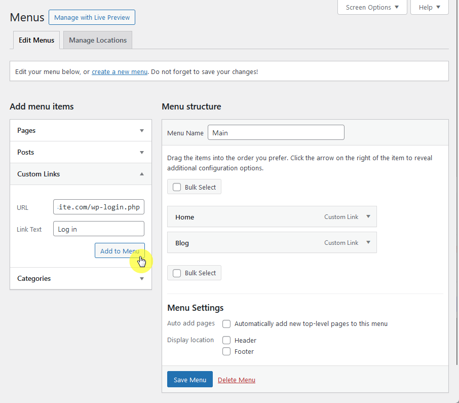 add the login url to the menu of your website