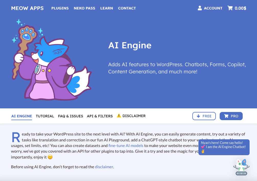 Adds AI features to WordPress. Chatbots, Forms, Copilot, Content Generation, and much more!