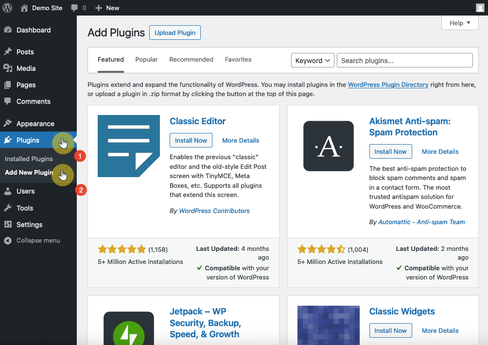 add plugins page in wordpress dashboard