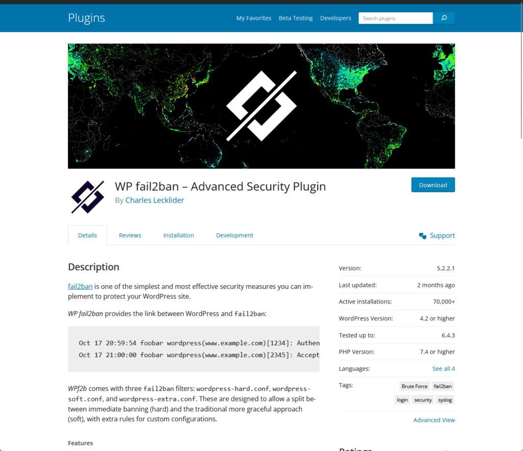 WP fail2ban – Advanced Security Plugin By Charles Lecklider