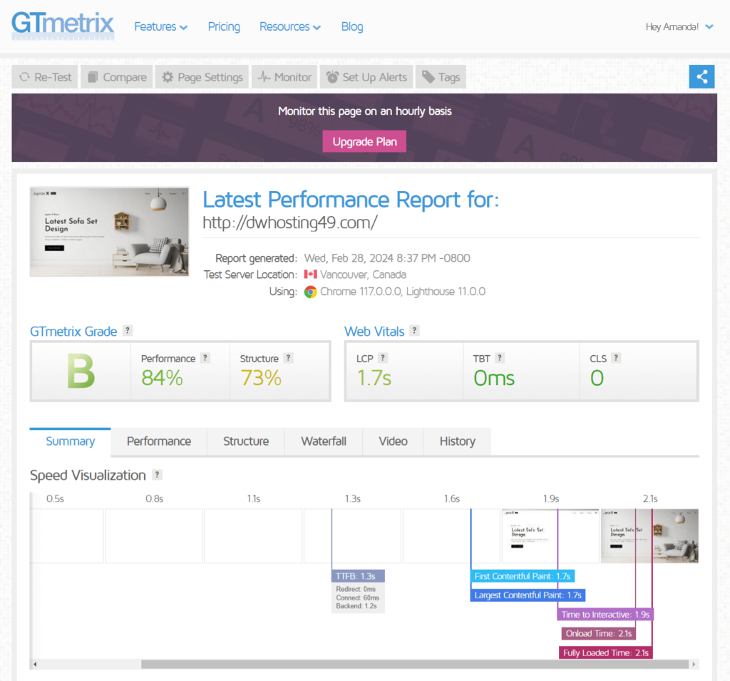 JupiterX GTmetrix report one