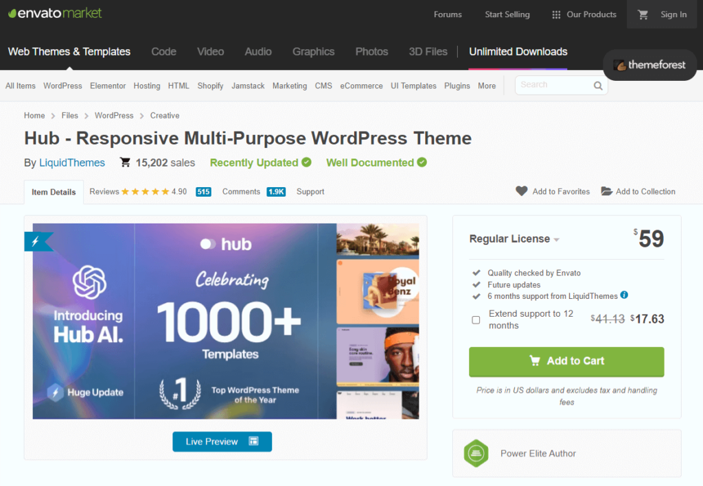 Hub theme pricing