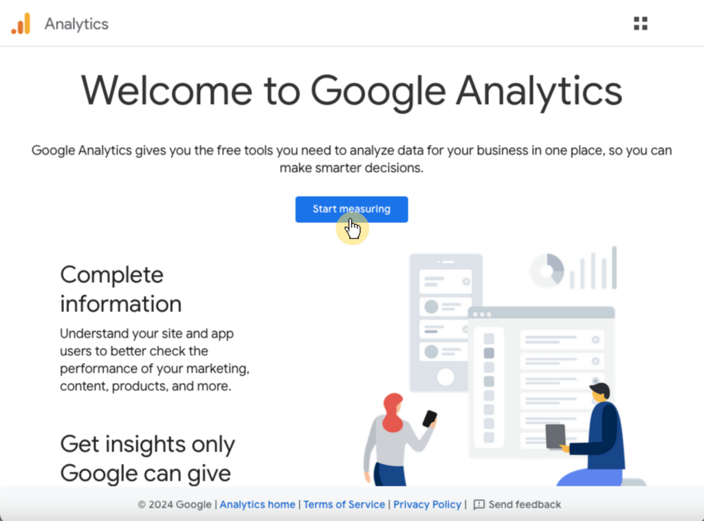 Google Analytics Start Measuring button
